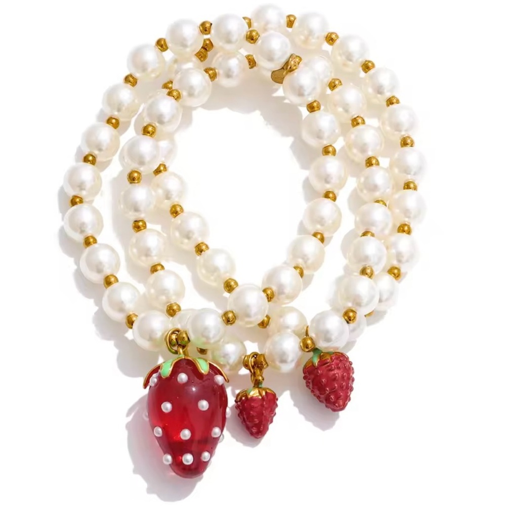 Elegant Pearl and Strawberry Charm Necklace